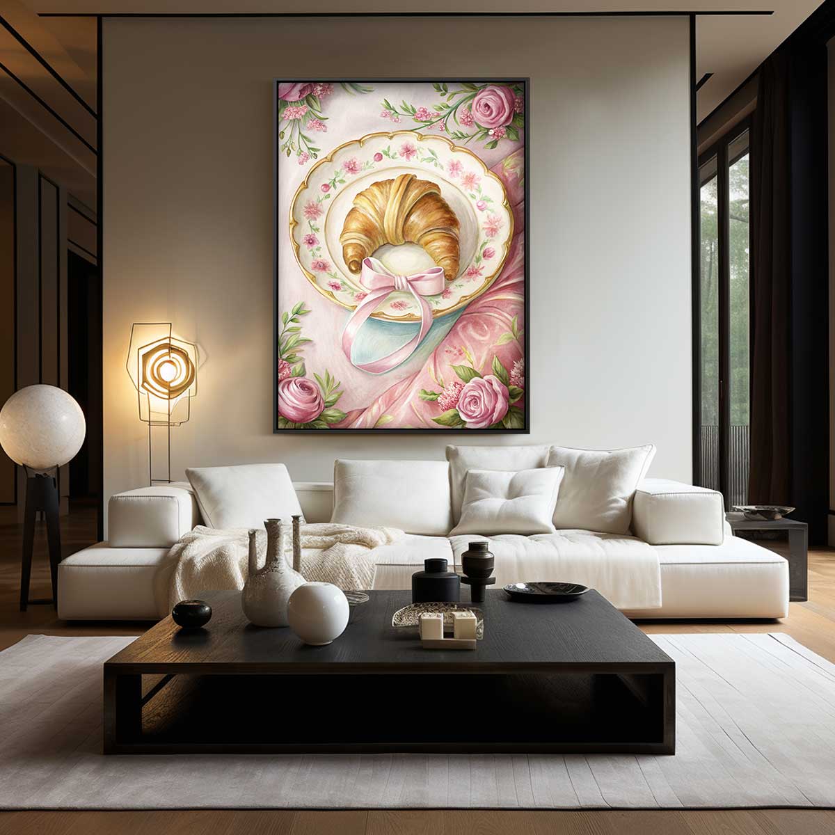 Croissant op Bloemenbord – dibond wanddecoratie in staand formaat