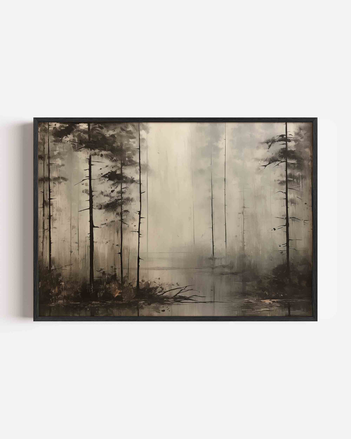 Bomen in mist – hedendaagse illustratie poster in landscape formaat