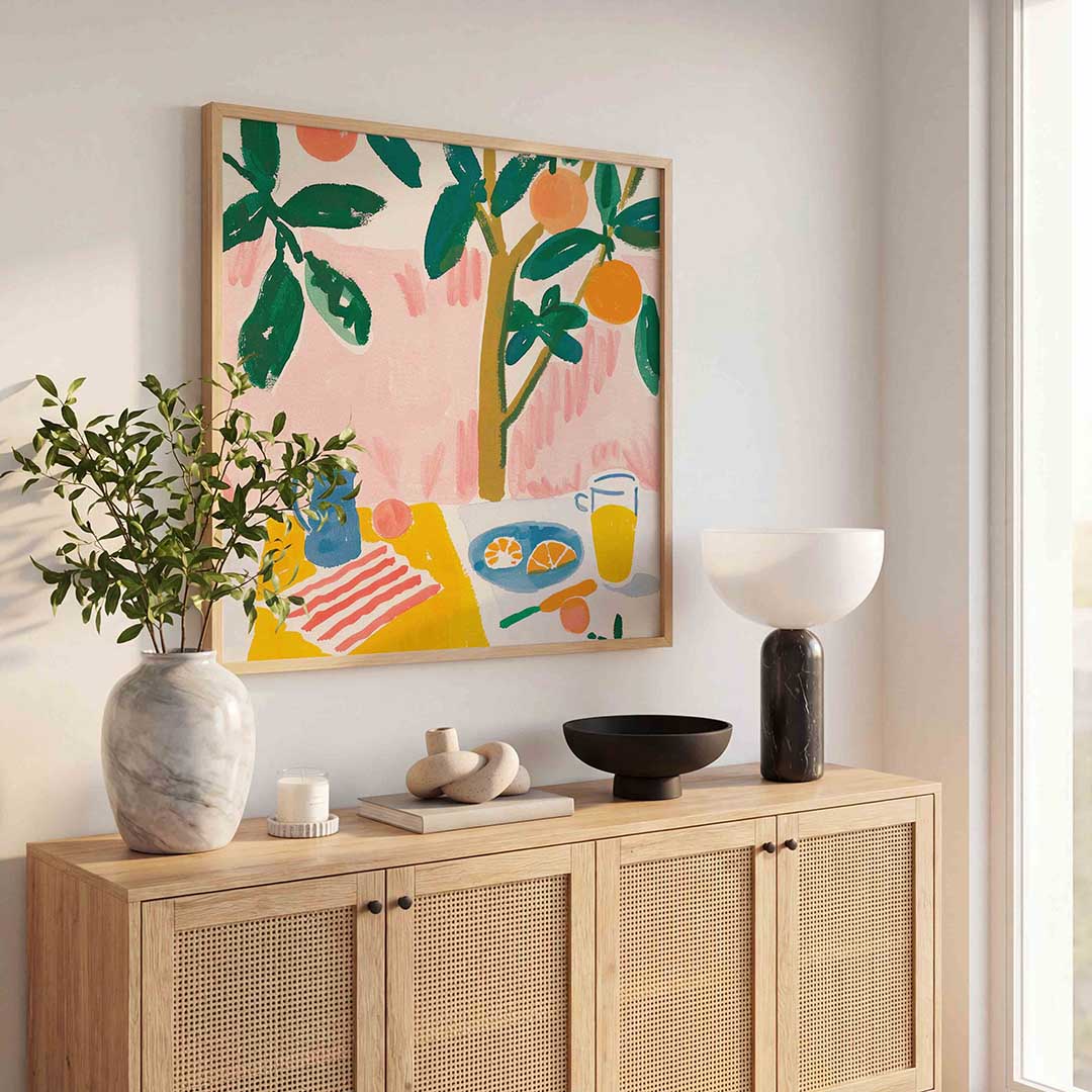 Citrus en tafel – illustratie poster in vierkant formaat