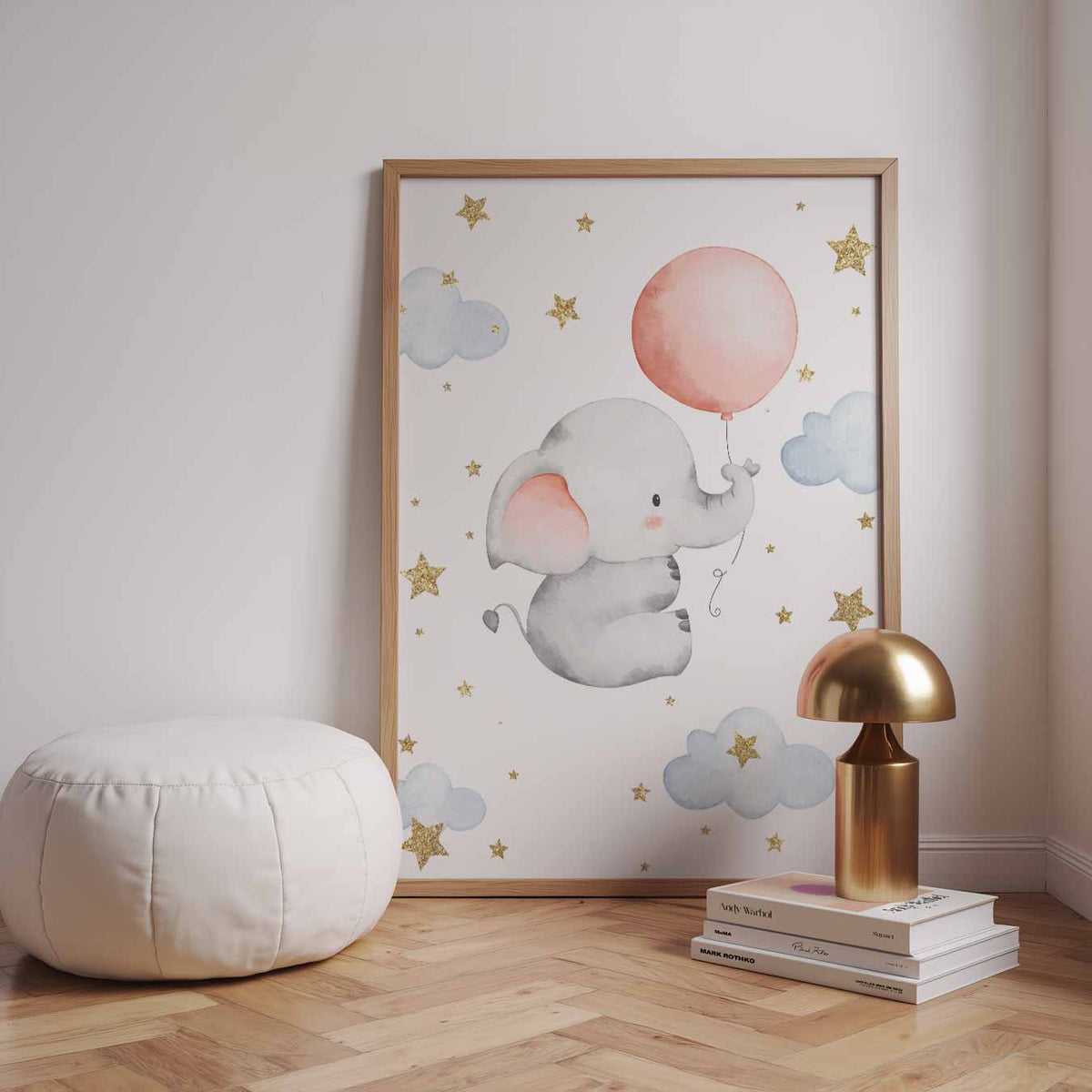 Dromerige Olifanten – speelse wandkunst als portret kinderposter