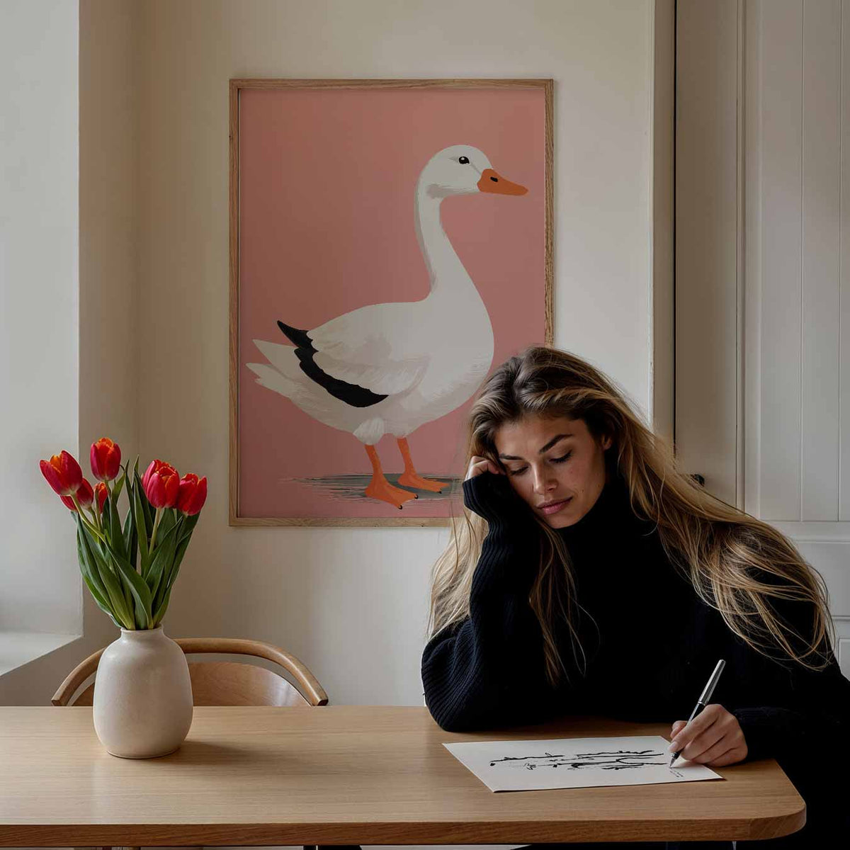 Elegante Gans Illustratie – staande dieren wanddecoratie van WallArtistic