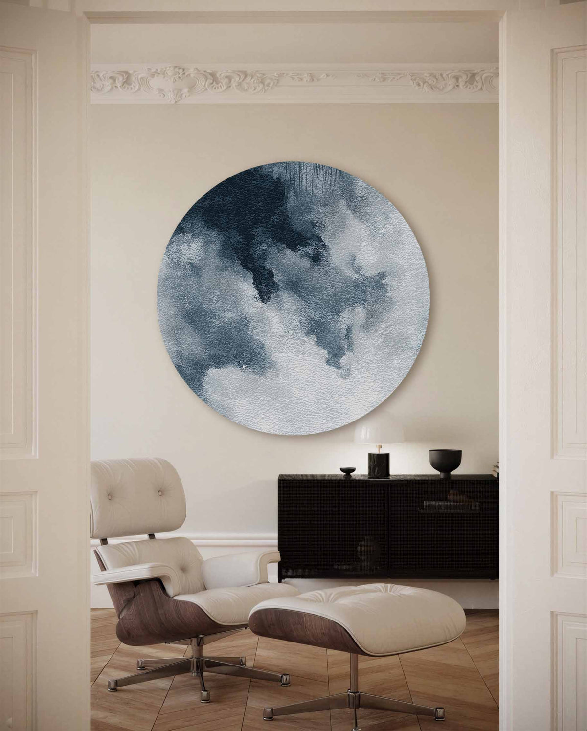 Abstracte wolken – moderne abstracte muurcirkel voor aan de muur