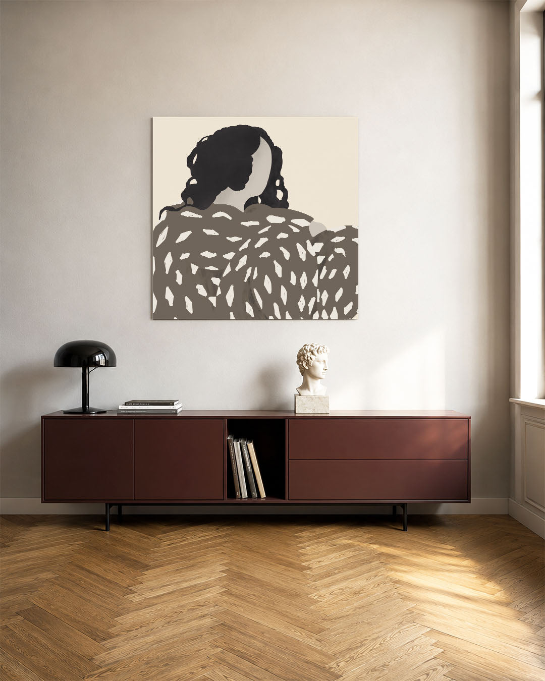 Vrouwelijke vorm kunstwerk – tweede productweergave – dit werk toont een silhouet van een vrouw met vloeiende lijnen en een