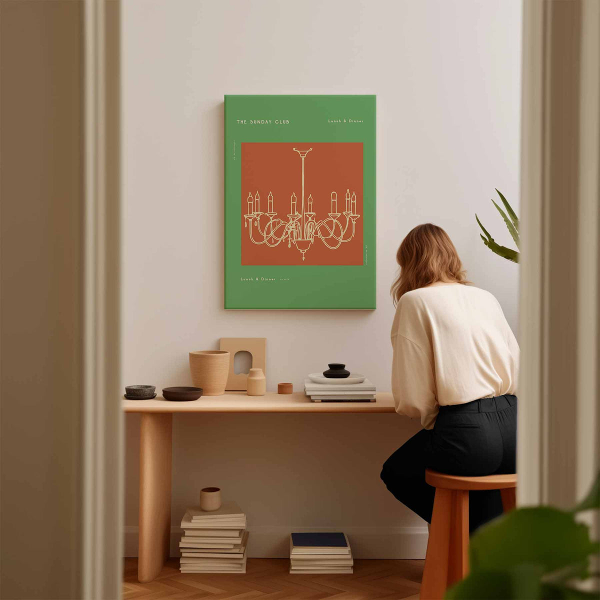 Retro Kroonluchter Illustratie – modern portret kunstwerk van WallArtistic
