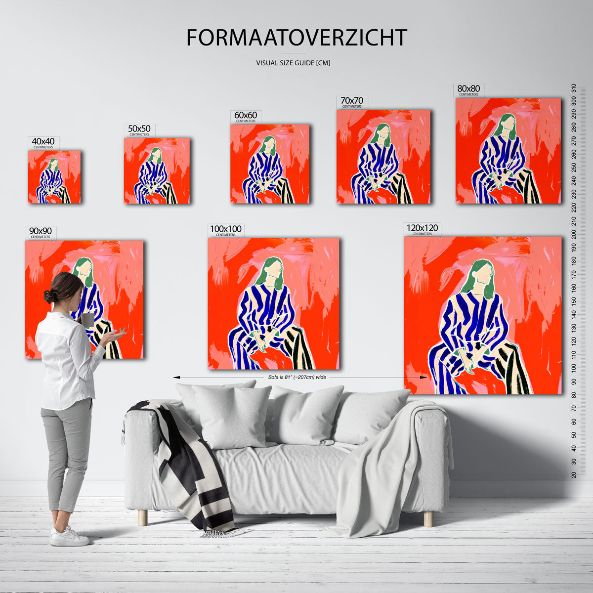 Gestreepte outfit – vierkante muurposter met kleurrijke illustratie