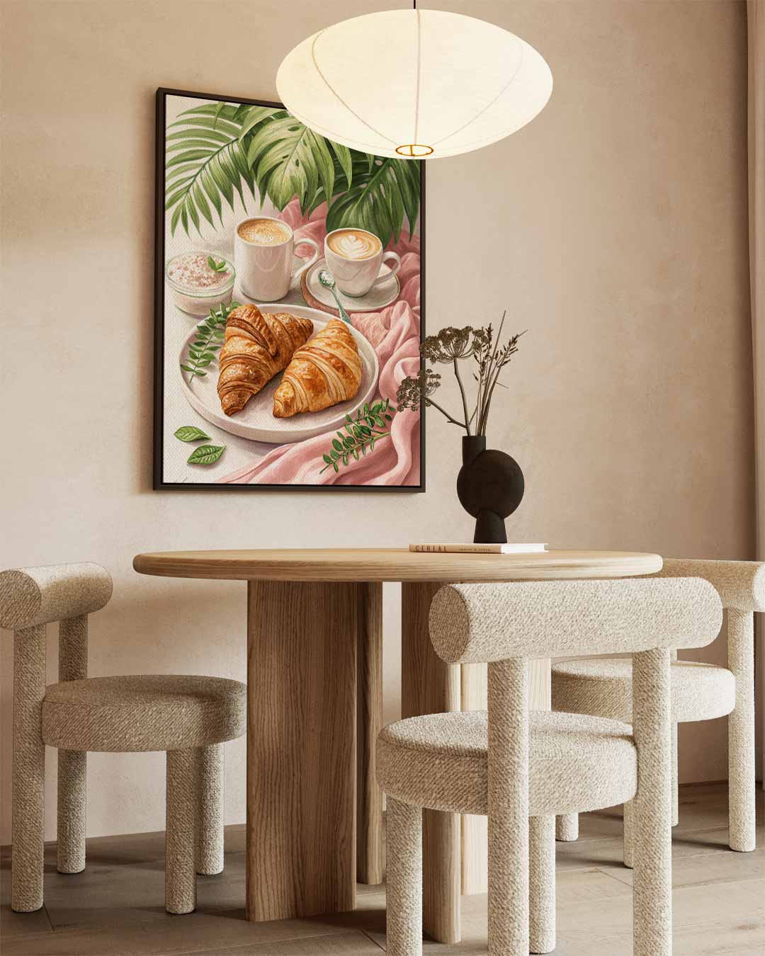 Croissants en Koffie Genot – canvas wanddecoratie in portret formaat