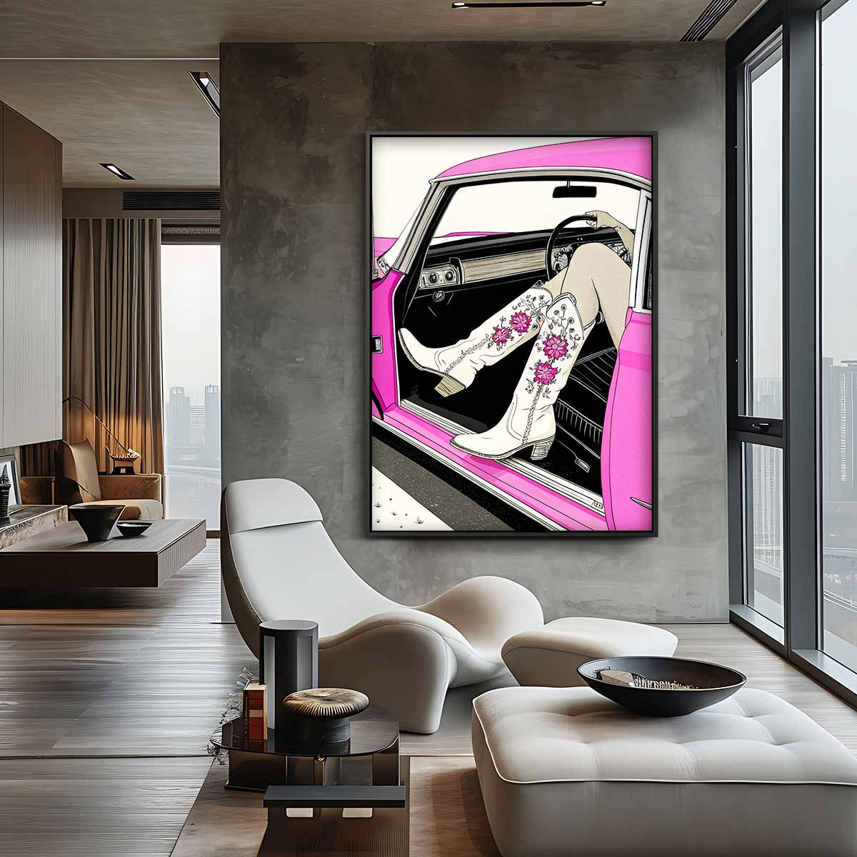 Retro Chic Met Roze Randen – staand kunstwerk voor modern interieur