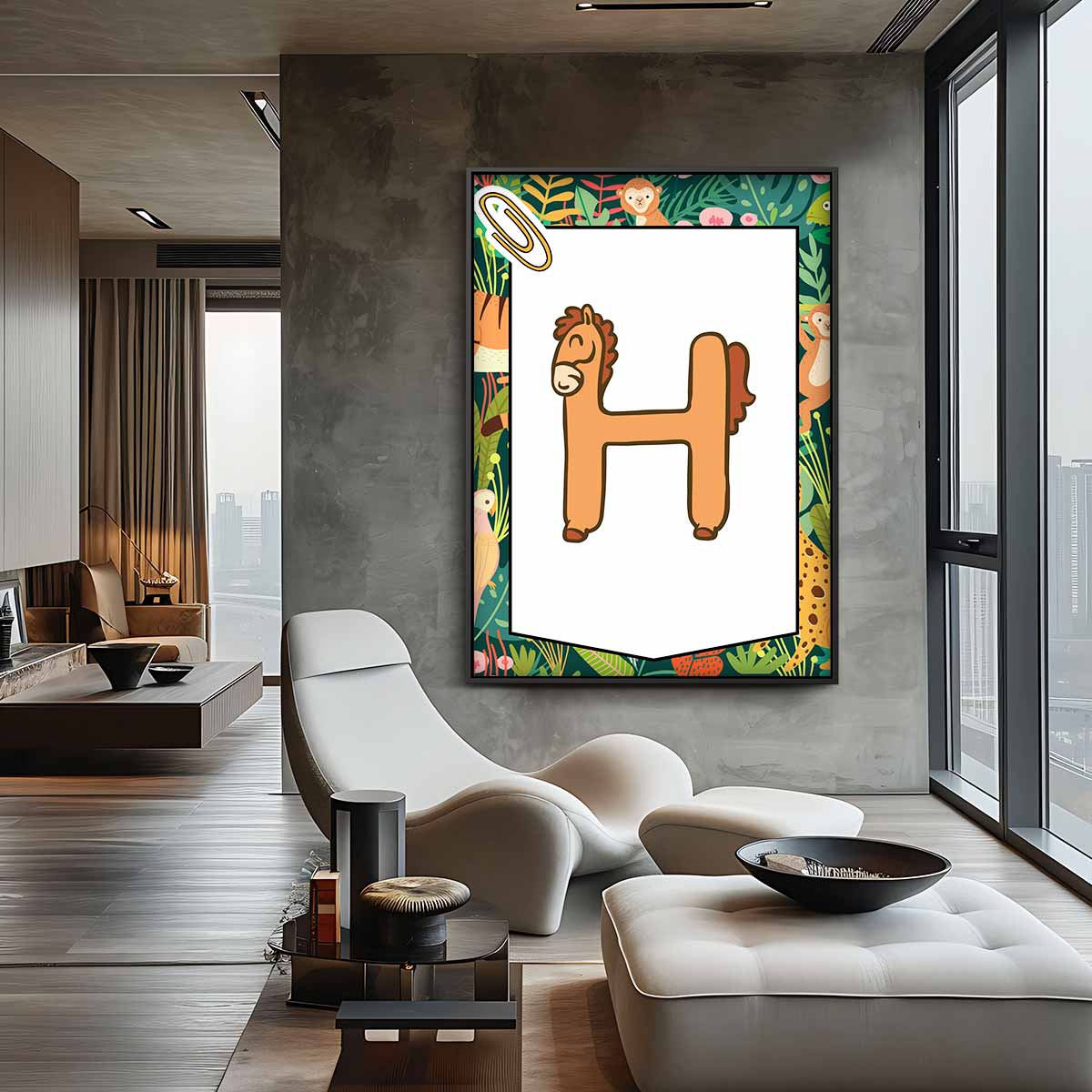 Speelse Paardenletter H – canvas wanddecoratie in portret formaat