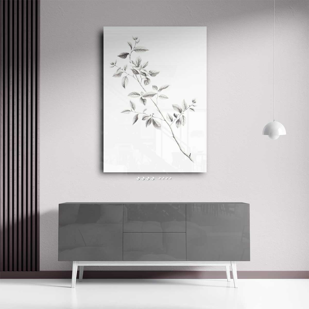 Elegante Botanische Tekening van een Tak – staand kunstwerk voor modern interieur