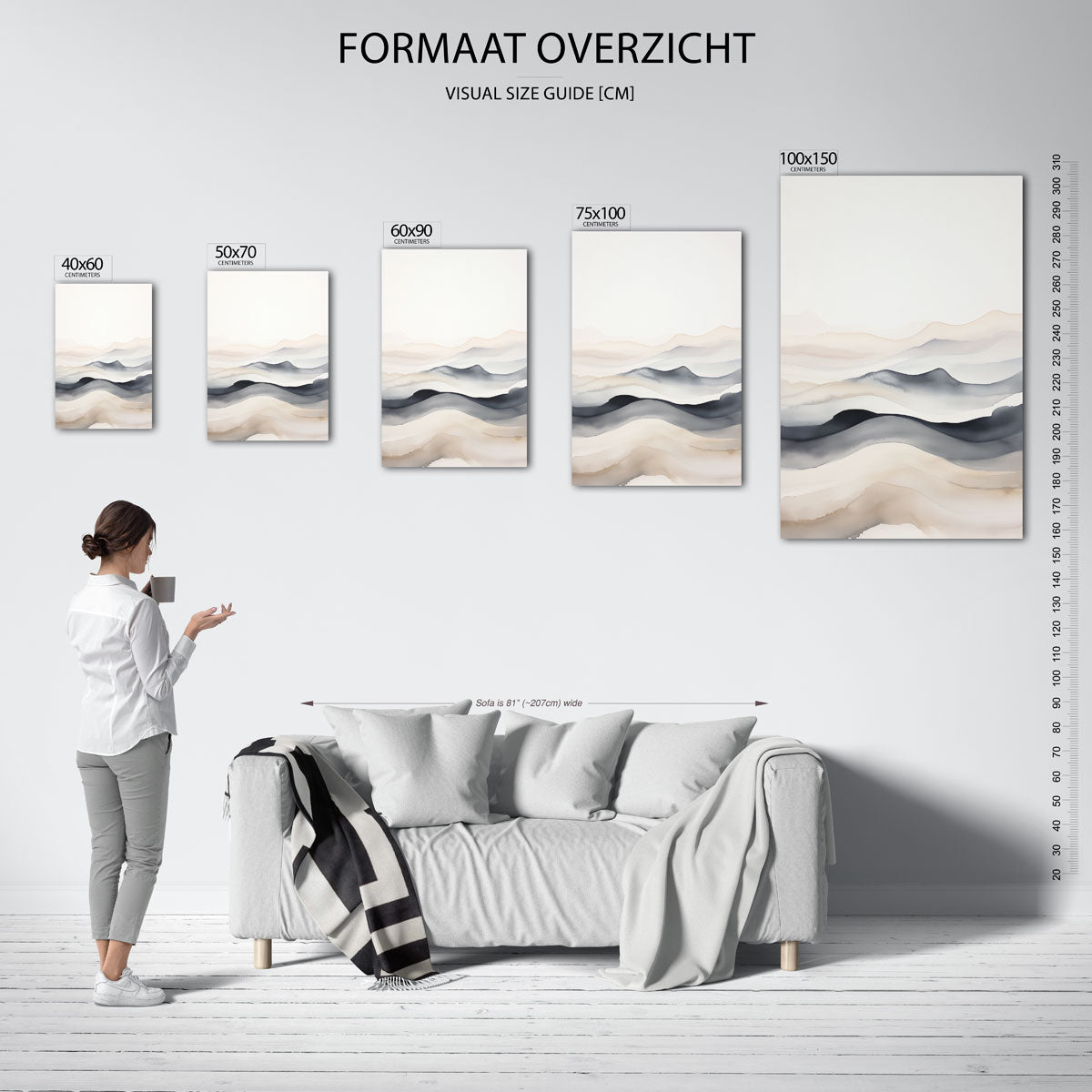 Vloeiende lijnen landschap – staand wanddecoratie kunstwerk