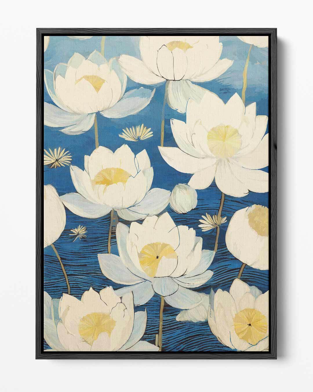 Bloeiende Waterlelies op Blauw – portret kunstwerk als wanddecoratie