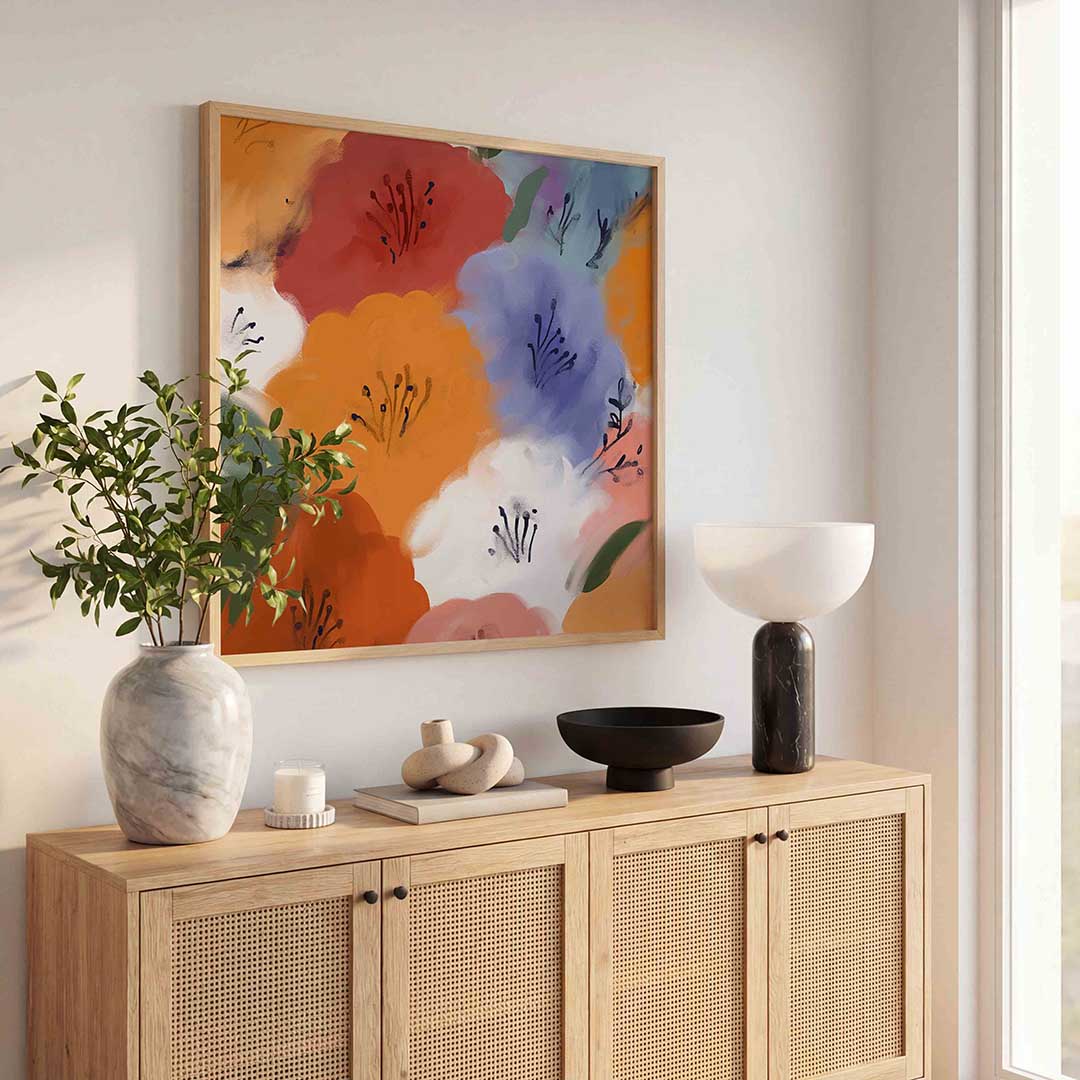 Bloemen en bladeren – illustratie poster in vierkant formaat