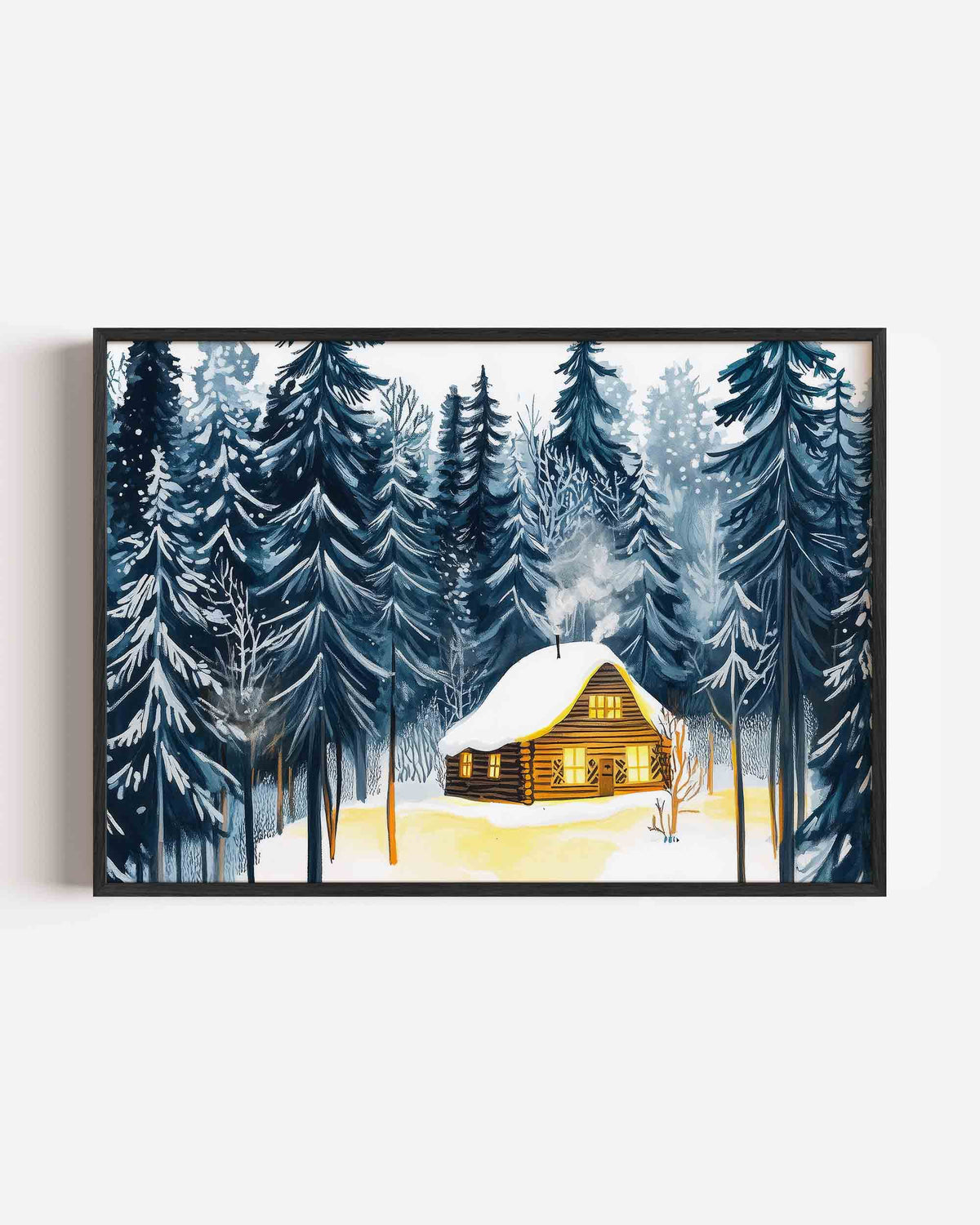 Winterlandschap met houten huis – landscape kinderposter als wanddecoratie