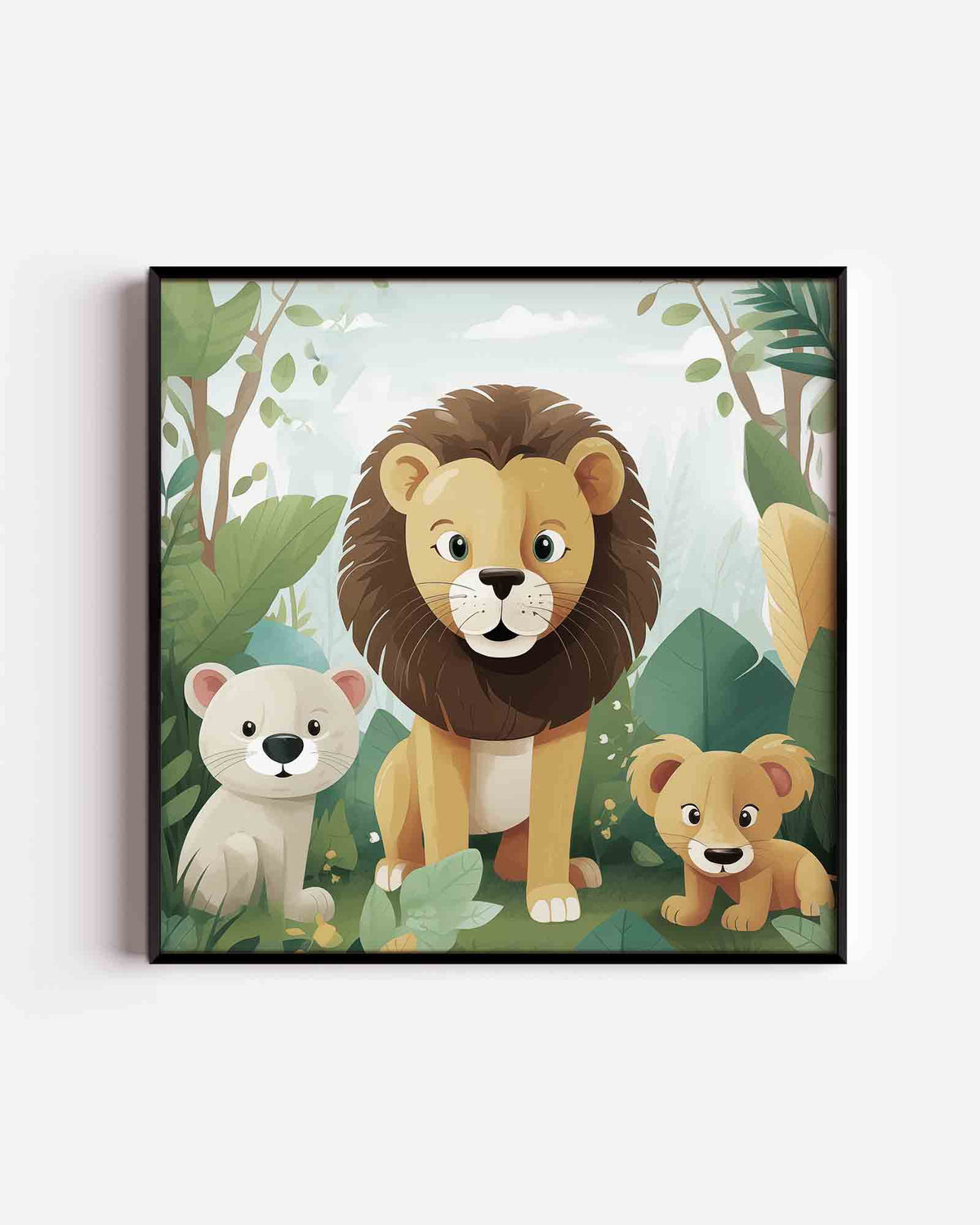 Leeuwenfamilie – vierkante kinderposter als wanddecoratie