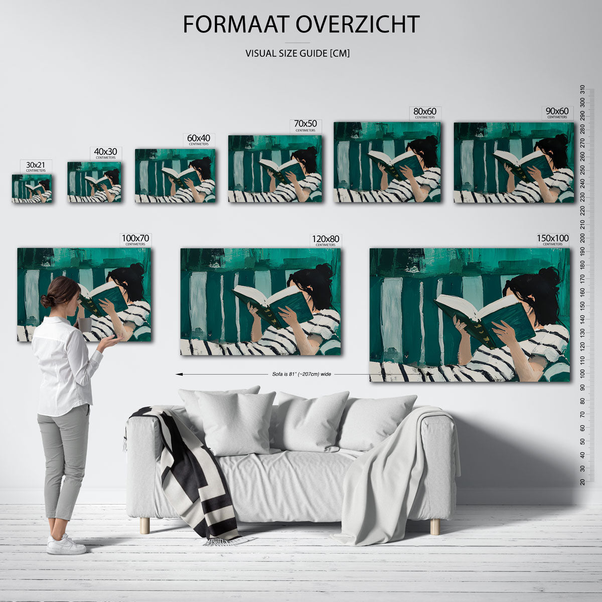 Lezende vrouw – landscape muurposter met eigentijdse illustratie