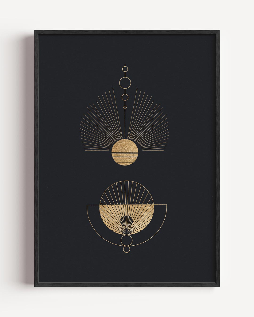 Geometrische Gouden Zonnerituelen – textuur portret poster als wanddecoratie