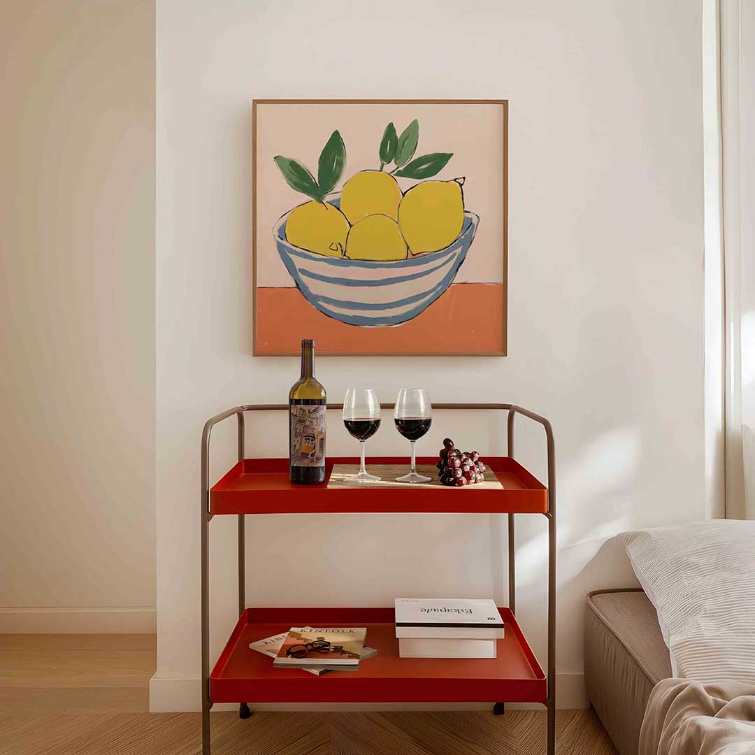 Citroenen in schaal – vierkante keuken wanddecoratie van WallArtistic