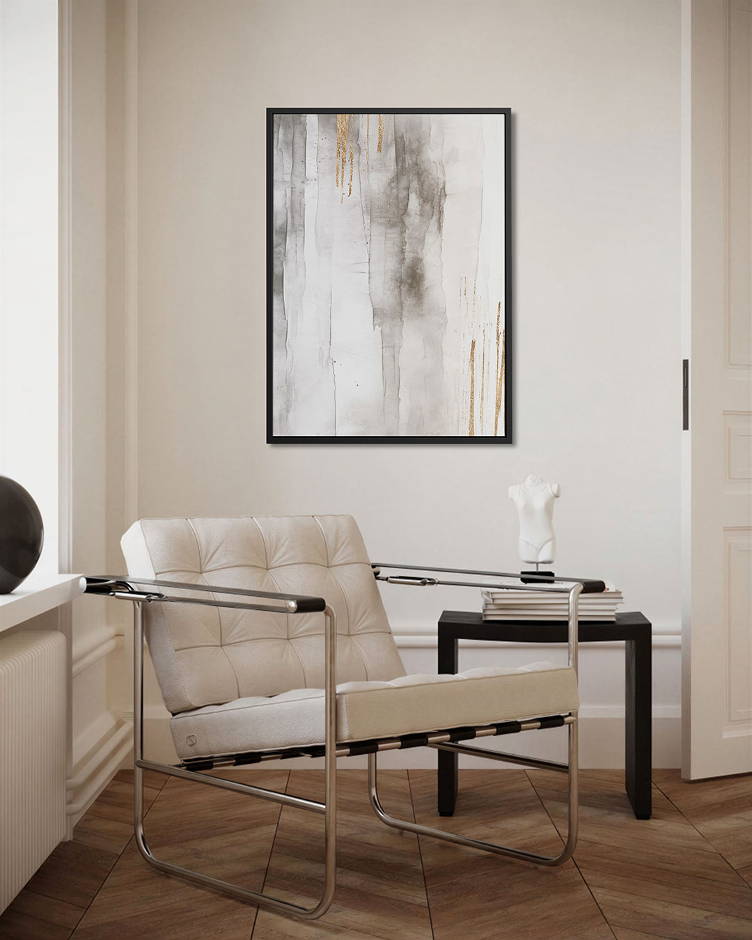 Gouden strepen compositie – staand wanddecoratie kunstwerk
