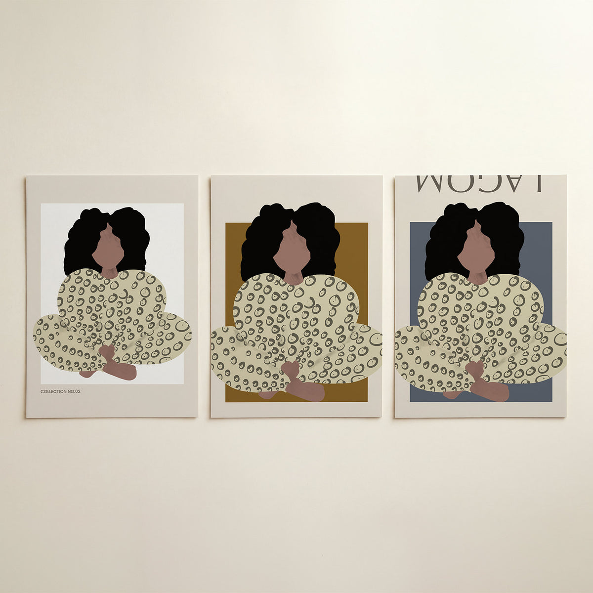 Vorm en patronen driedelige posterset in tweede interieur