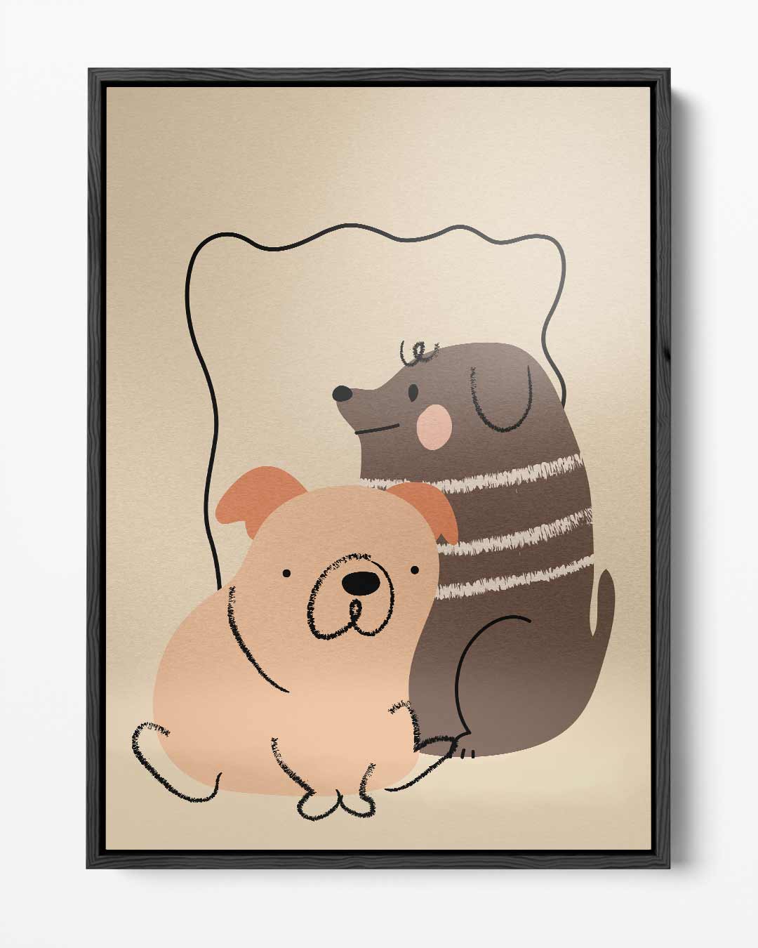 Schattige Honden Vrienden Illustratie – portret kunstwerk als wanddecoratie