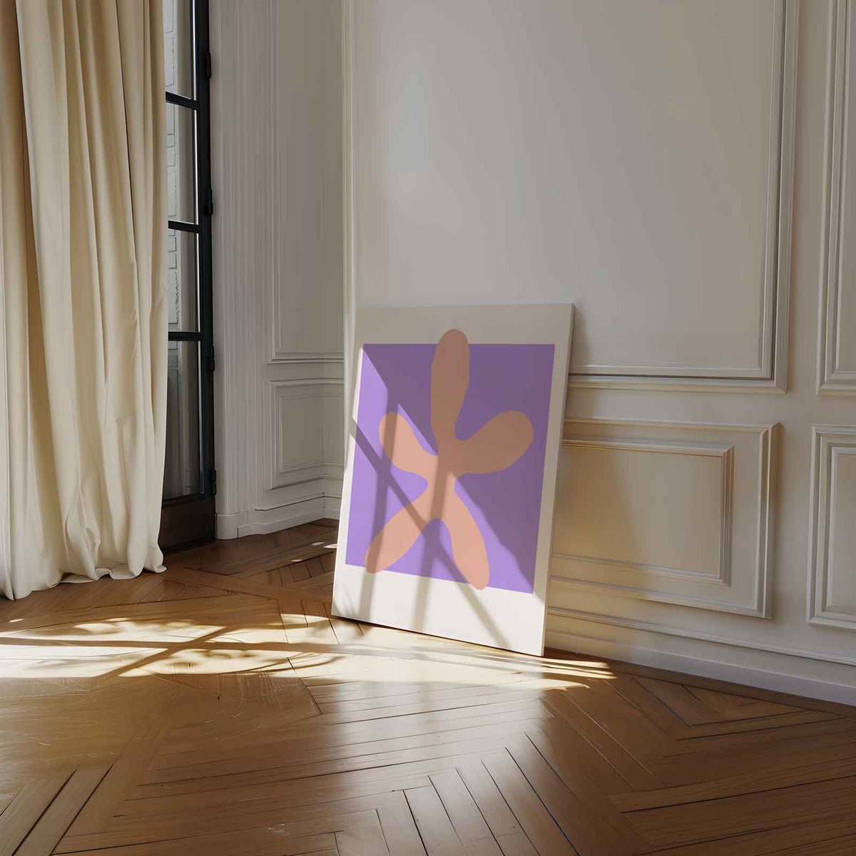 Zachte Vorm op Paarse Achtergrond – modern portret kunstwerk van WallArtistic