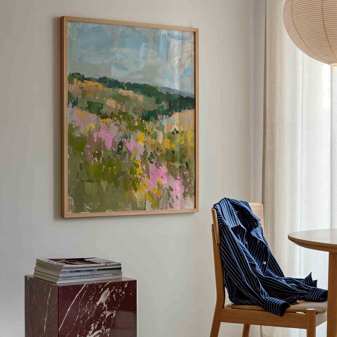 Landschap met bloemen – kleurrijke illustratie poster in staand formaat