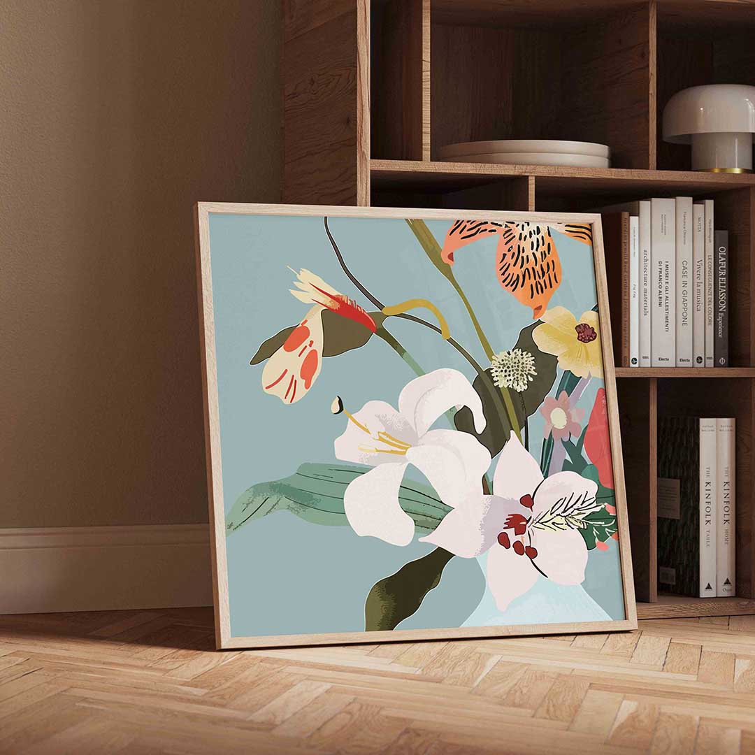 Bloemen in vaas – moderne wandkunst met kleur en vormen als poster