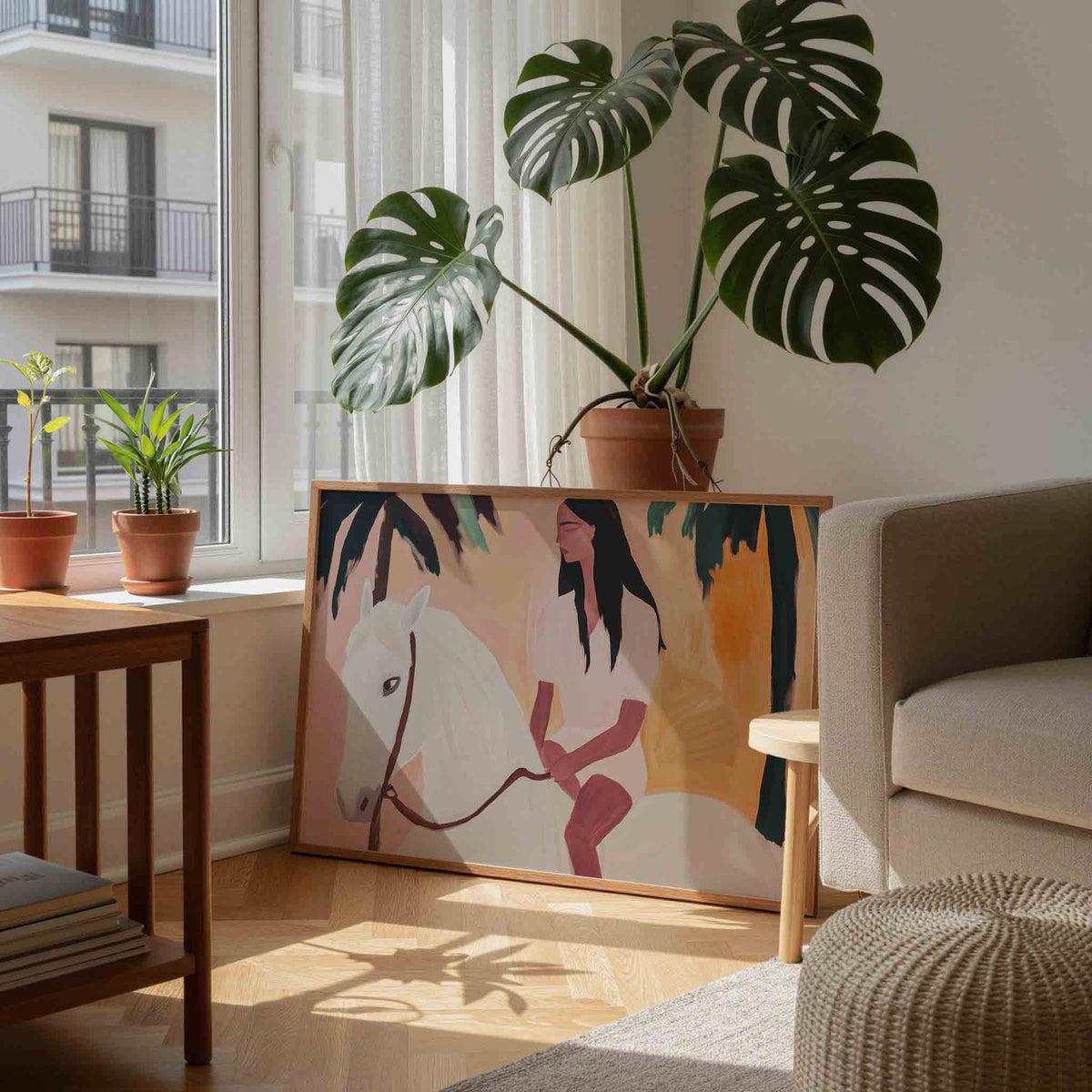 Vrouw op paard – tropische wandkunst als landscape poster