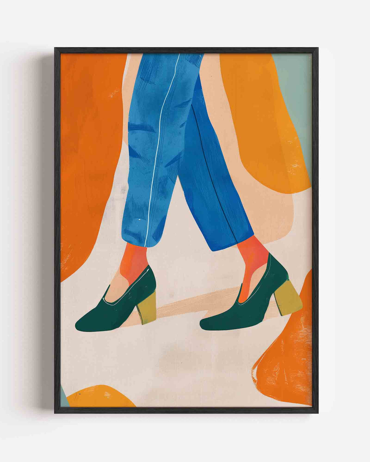Stappen in blauwe broek – hedendaagse illustratie portret poster als wanddecoratie