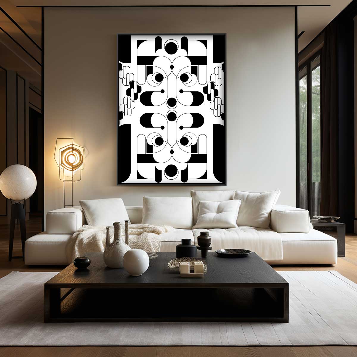 Geometrische Zwart-wit Harmonie – modern portret kunstwerk van WallArtistic