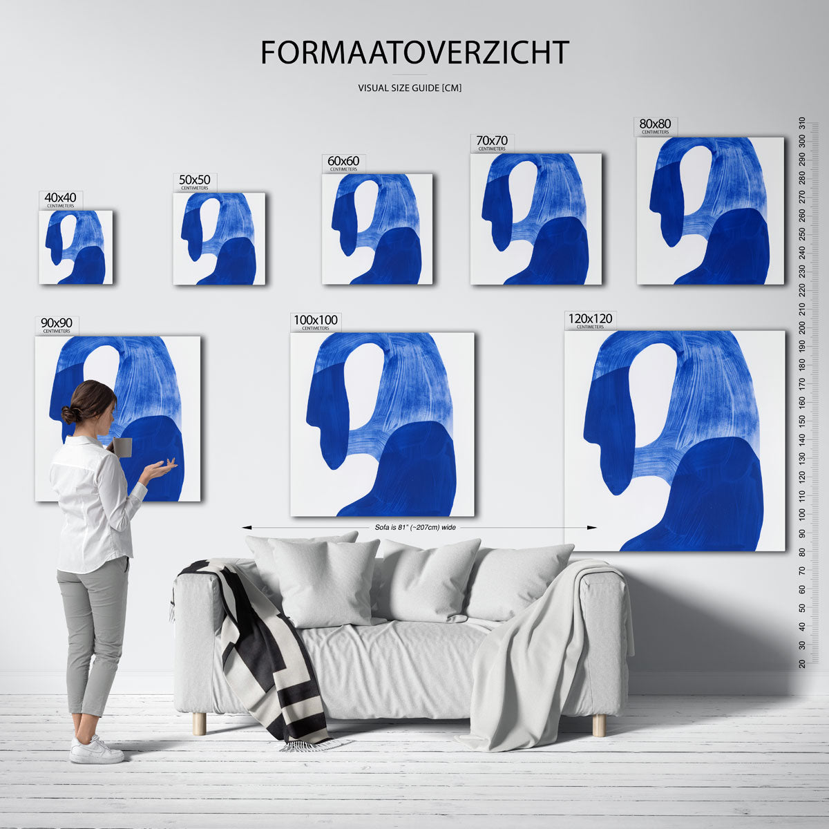 Abstracte blauwe vormen – vierkante muurposter met kunst en design