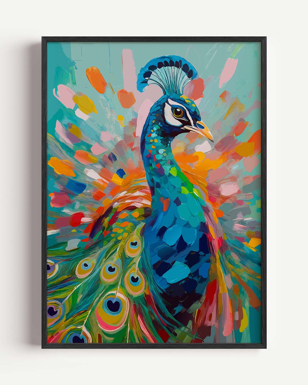 Kleurrijke Pauw Kunstposter – dieren portret poster als wanddecoratie