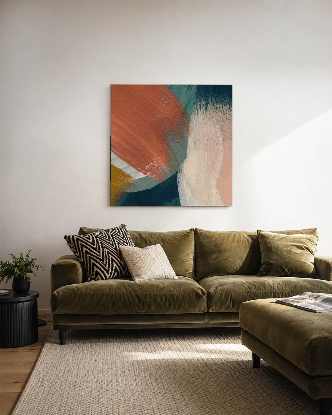 Dynamische kleurencompositie kunstwerk – sfeerbeeld – dit werk toont een levendige mix van kleuren en vormen. De vloeiende