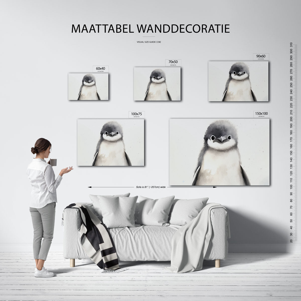 Schattige pinguïn illustratie – Illustratie – moderne liggende wanddecoratie