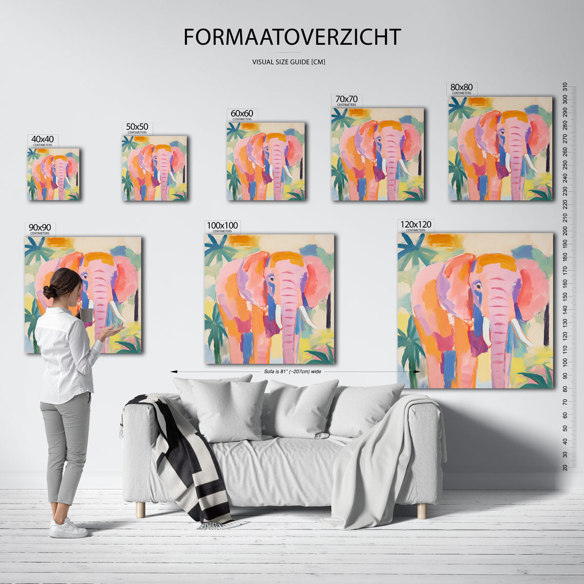 Olifant in kleurrijk landschap – vierkante muurposter voor de kinderkamer