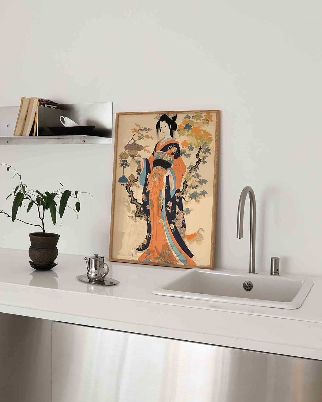 Japanse vrouw met lantaarns – Aziatische poster in staand formaat