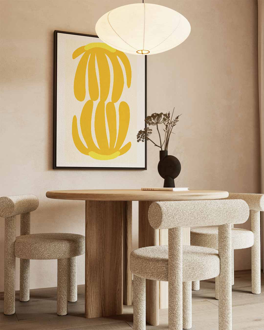 Speelse Bananenpracht – staande wandkunst voor woonkamer of interieur