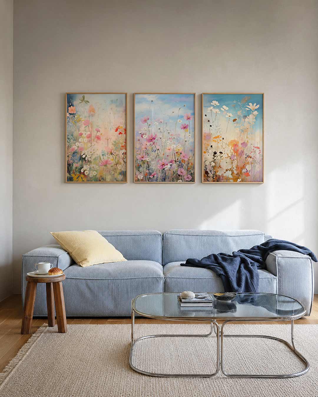 Bloemenharmonie posterset – tweede productweergave – deze posterset in drie delen toont een dromerige bloemenzee