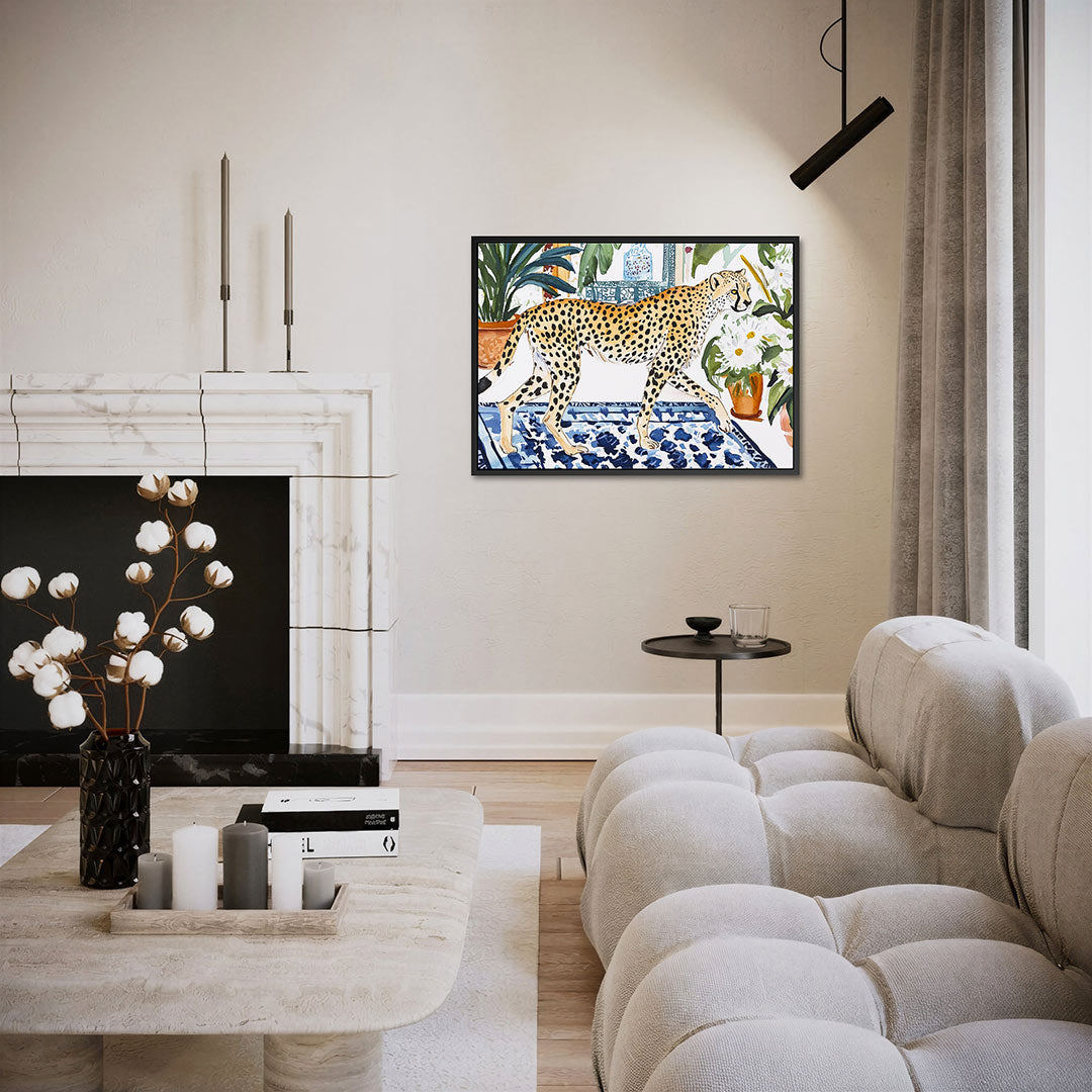 Luipaard in interieur – liggende wanddecoratie