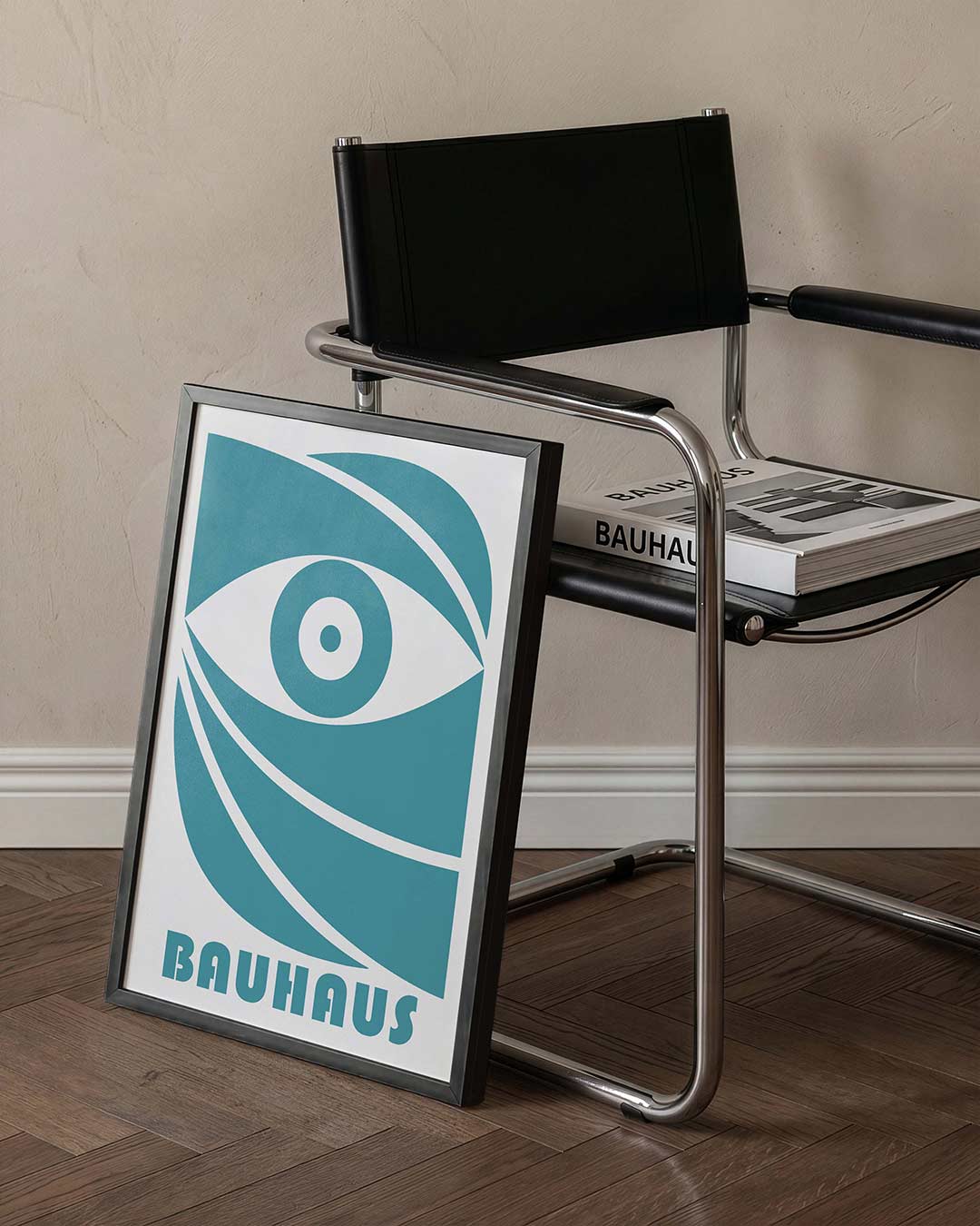 Oogvorm en lijnen – staande Bauhaus poster voor aan de muur