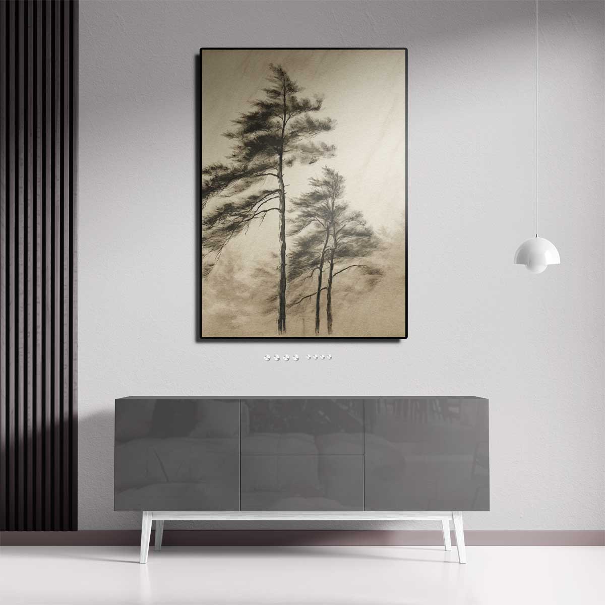 Sereen Boslandschap in Potlood – staande wandkunst voor woonkamer of interieur