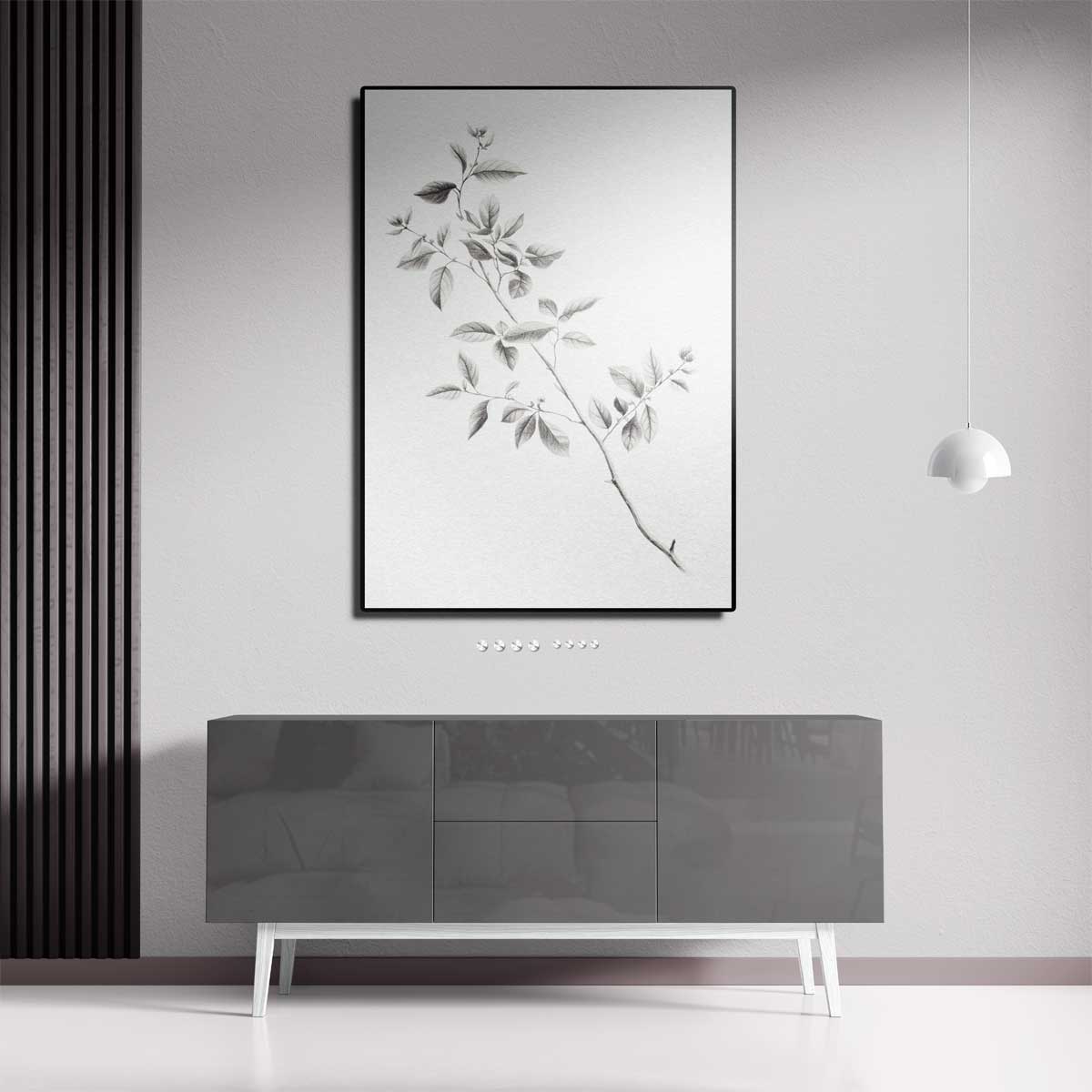 Elegante Botanische Tekening van een Tak – staande wandkunst voor woonkamer of interieur