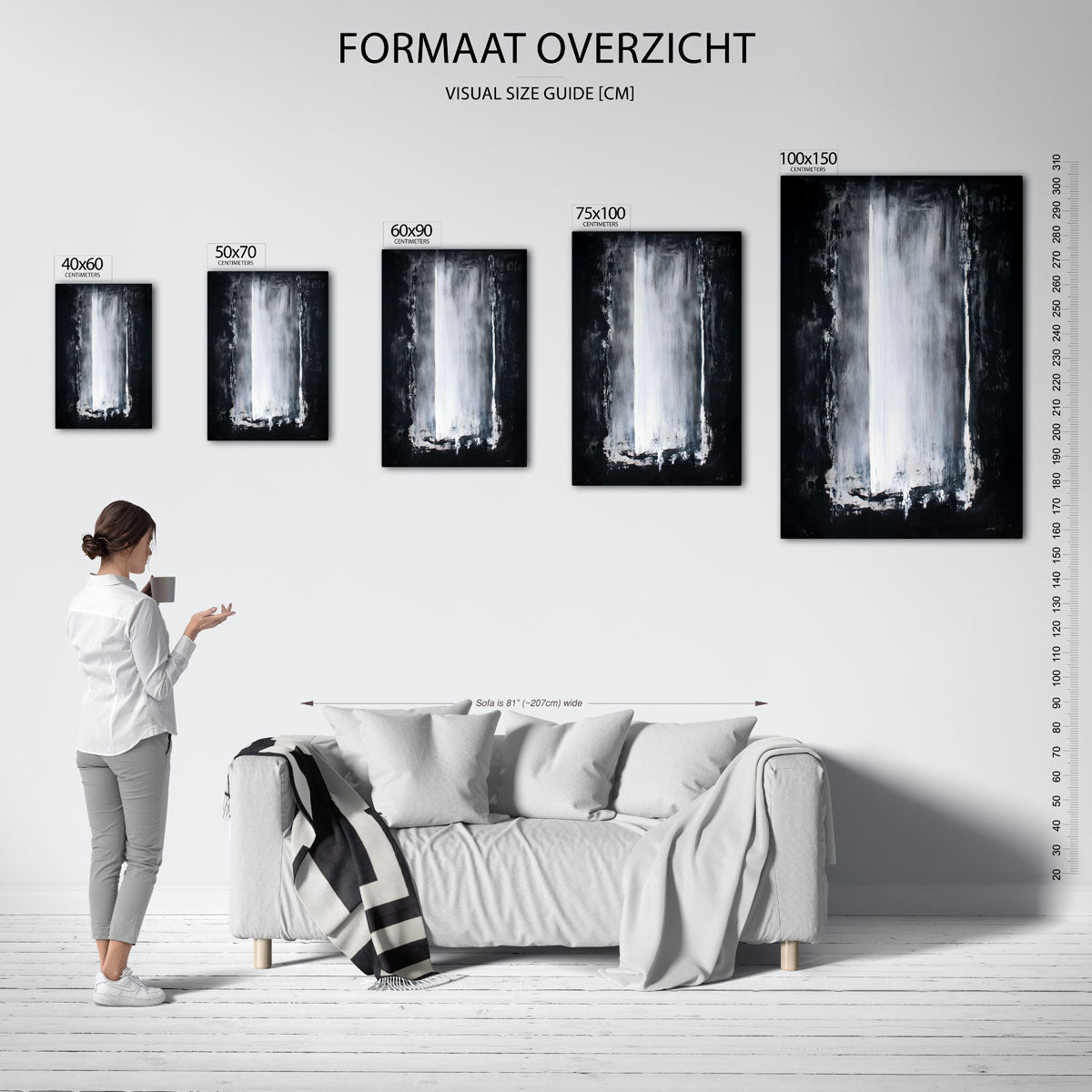 Monochrome vertical harmonie – staand wanddecoratie kunstwerk