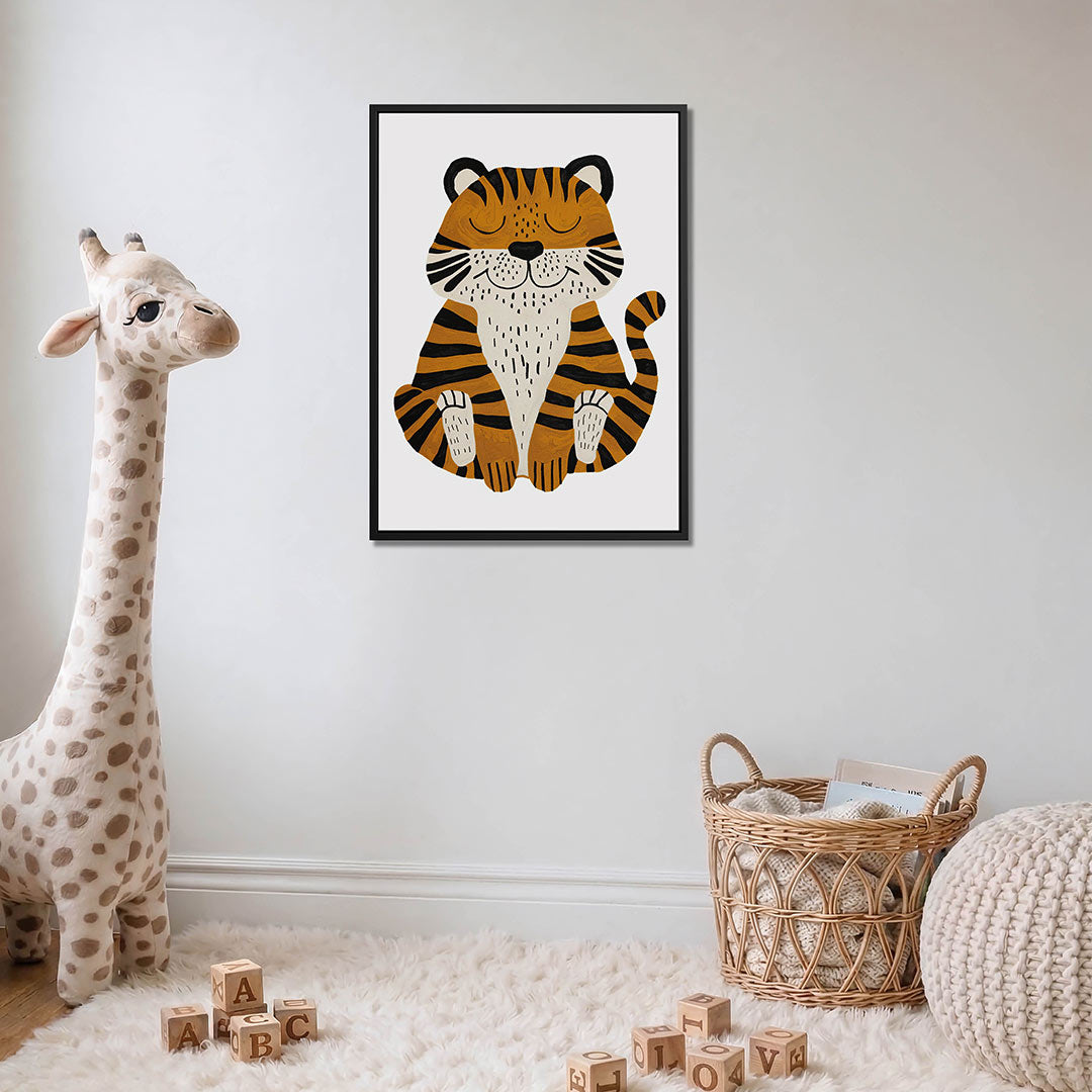 Speelse tijger illustratie – moderne staande wandkunst