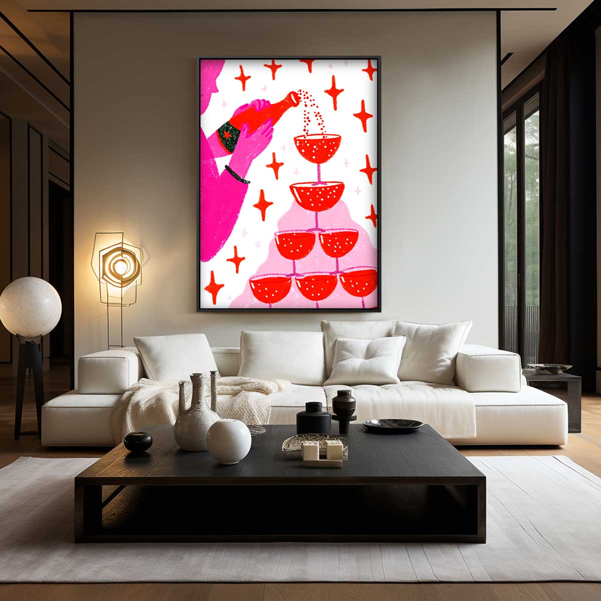 Sprankelend Champagnefeest – staand kunstwerk voor modern interieur
