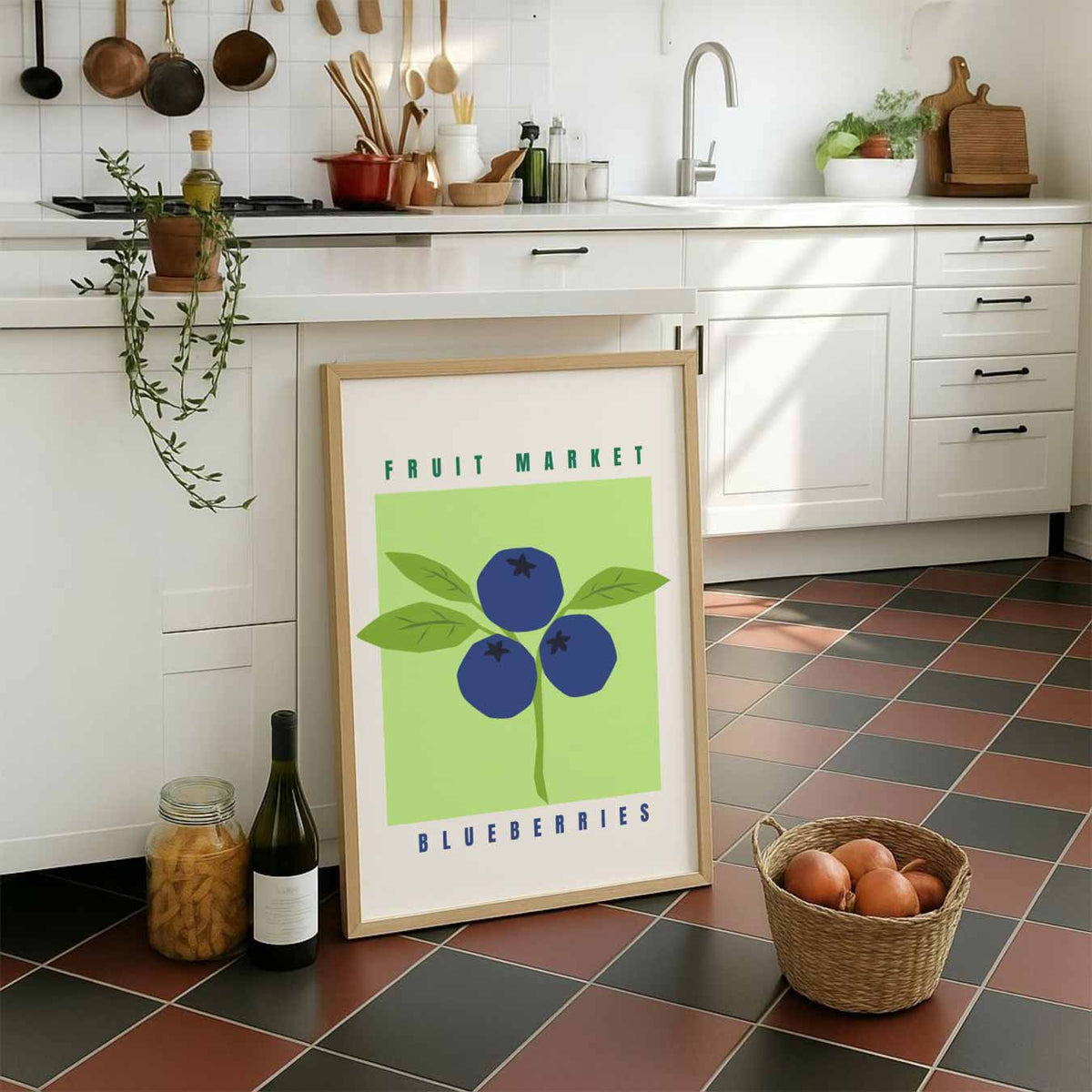 Blauwe Bessen Fruitmarkt – staande muurposter voor keuken of eethoek