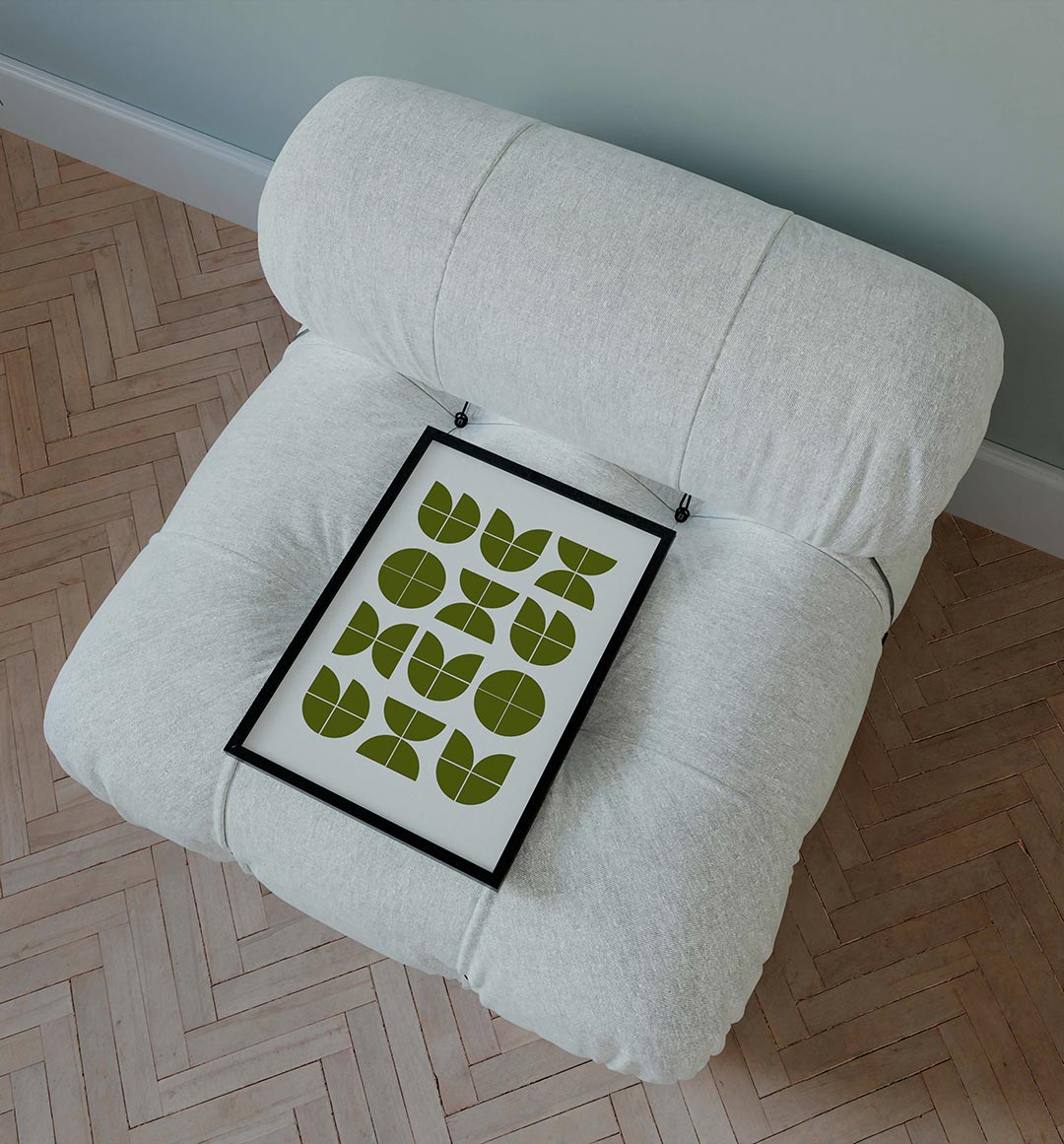 Groene vormenritme – staande Bauhaus poster voor aan de muur