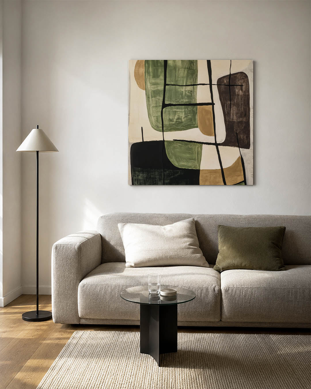 Organische vormen compositie kunstwerk – vierkante wanddecoratie – dit kunstwerk toont een dynamische compositie van