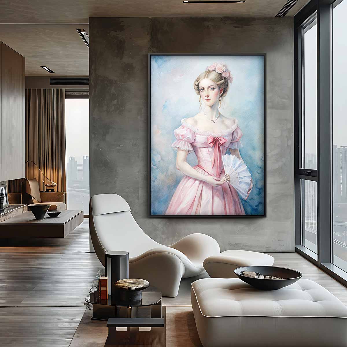 Dame in Roze Jurk – staand kunstwerk voor modern interieur