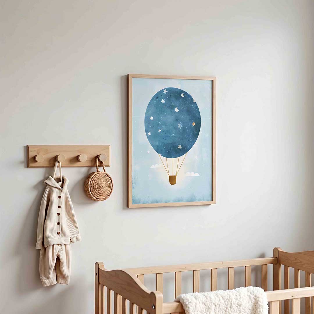 Luchtballon met sterren – kinderposter in staand formaat